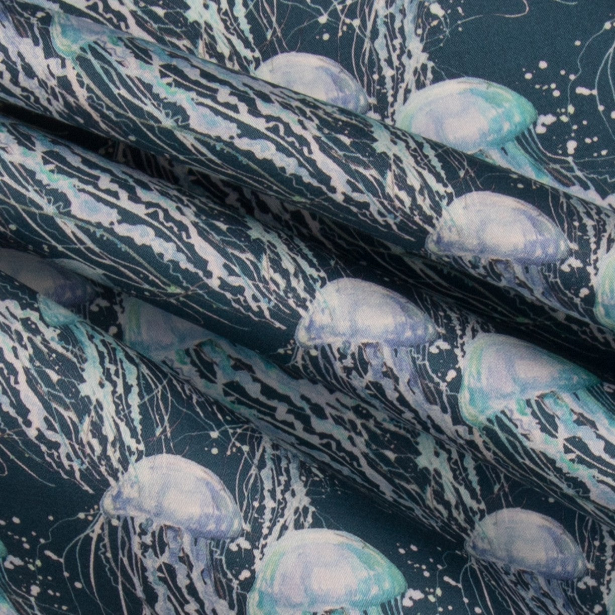 Popeline Coton Méduses Pétrole - Ribes y Casals