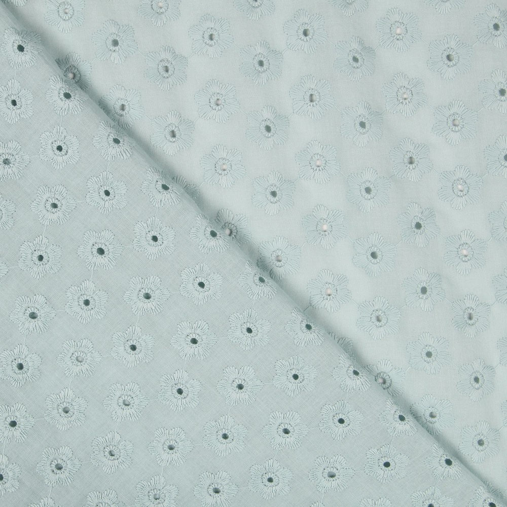 Popeline Broderie Floral Vert Menthe - Ribes y Casals