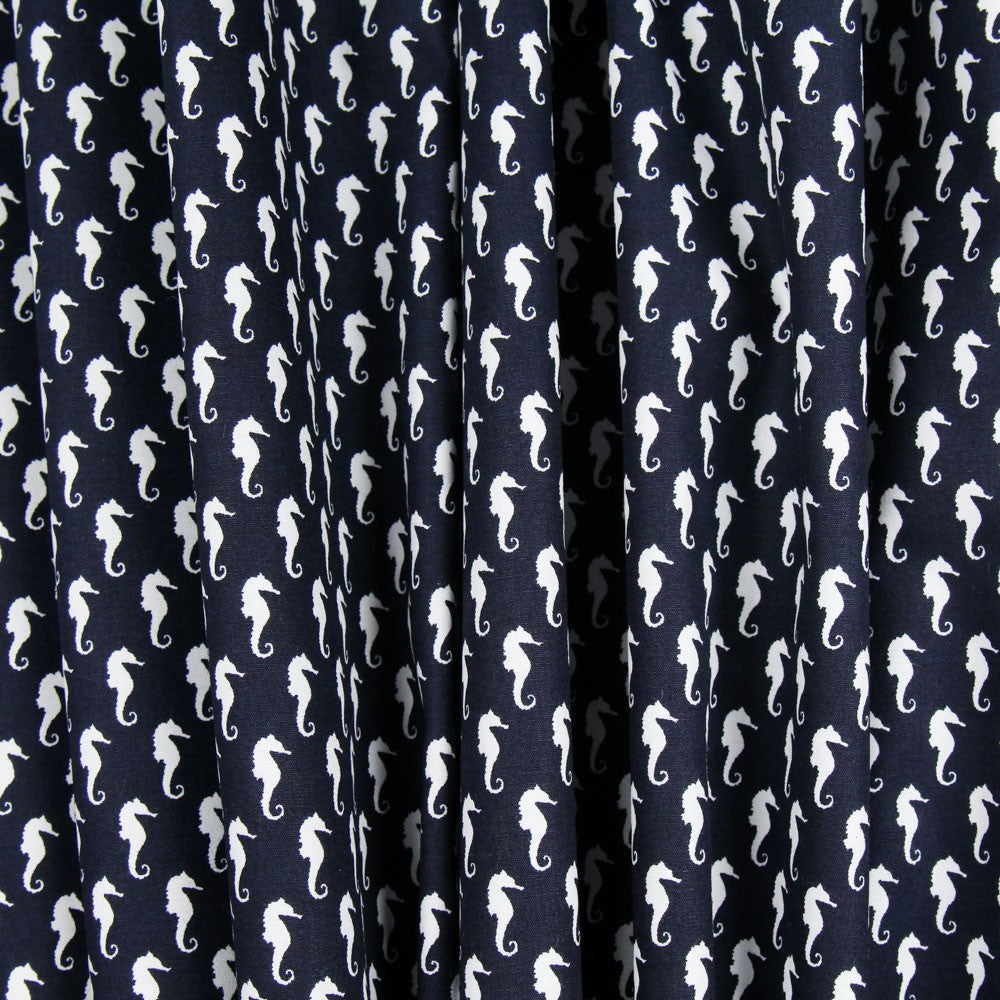 Popeline Hippocampe Bleu Marine - Ribes y Casals