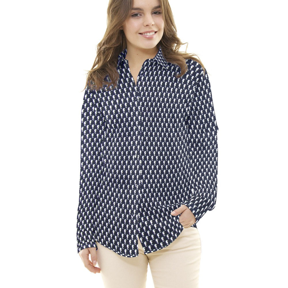 Popeline Hippocampe Bleu Marine - Ribes y Casals