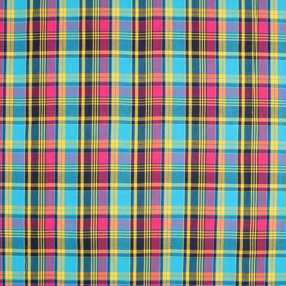 Popeline Chemise Coton Madras Multicolore Bleu - Ribes y Casals