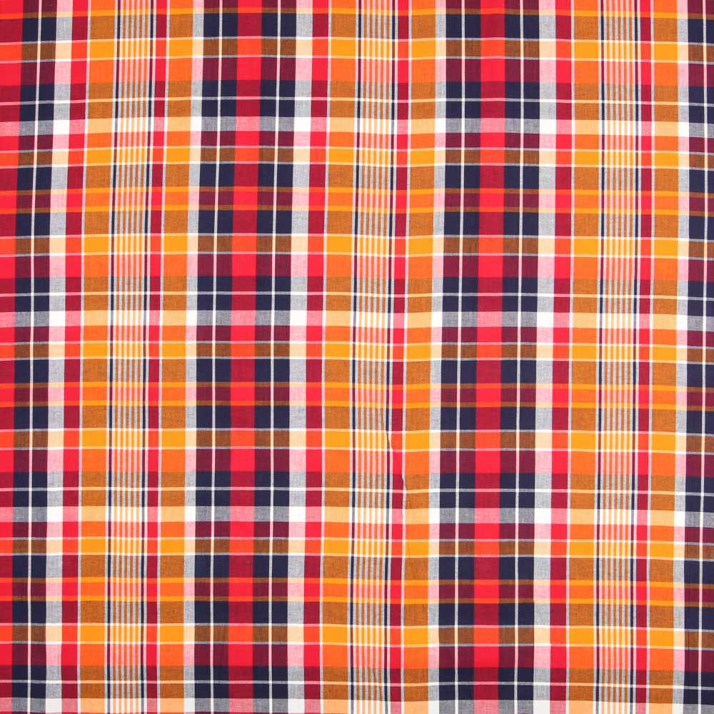 Popeline Chemise Coton Madras Bleu Orange - Ribes y Casals