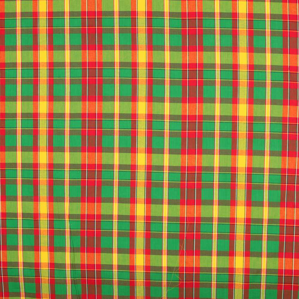 Popeline Chemise Coton Madras Vert Rouge - Ribes y Casals