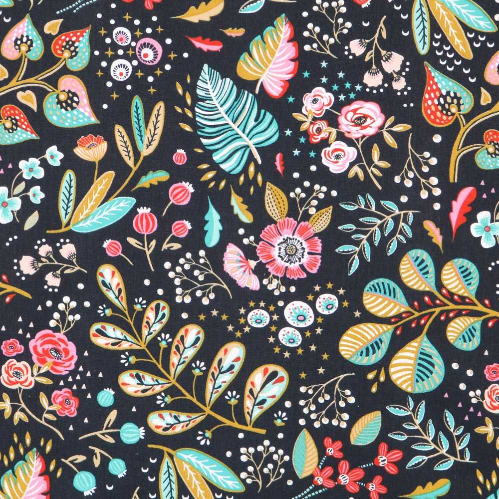 Popeline Coton Ancolie Noire - Ribes y Casals