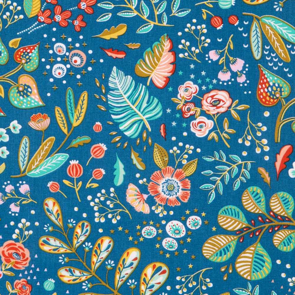 Popeline Coton Ancolie Peinture - Ribes y Casals