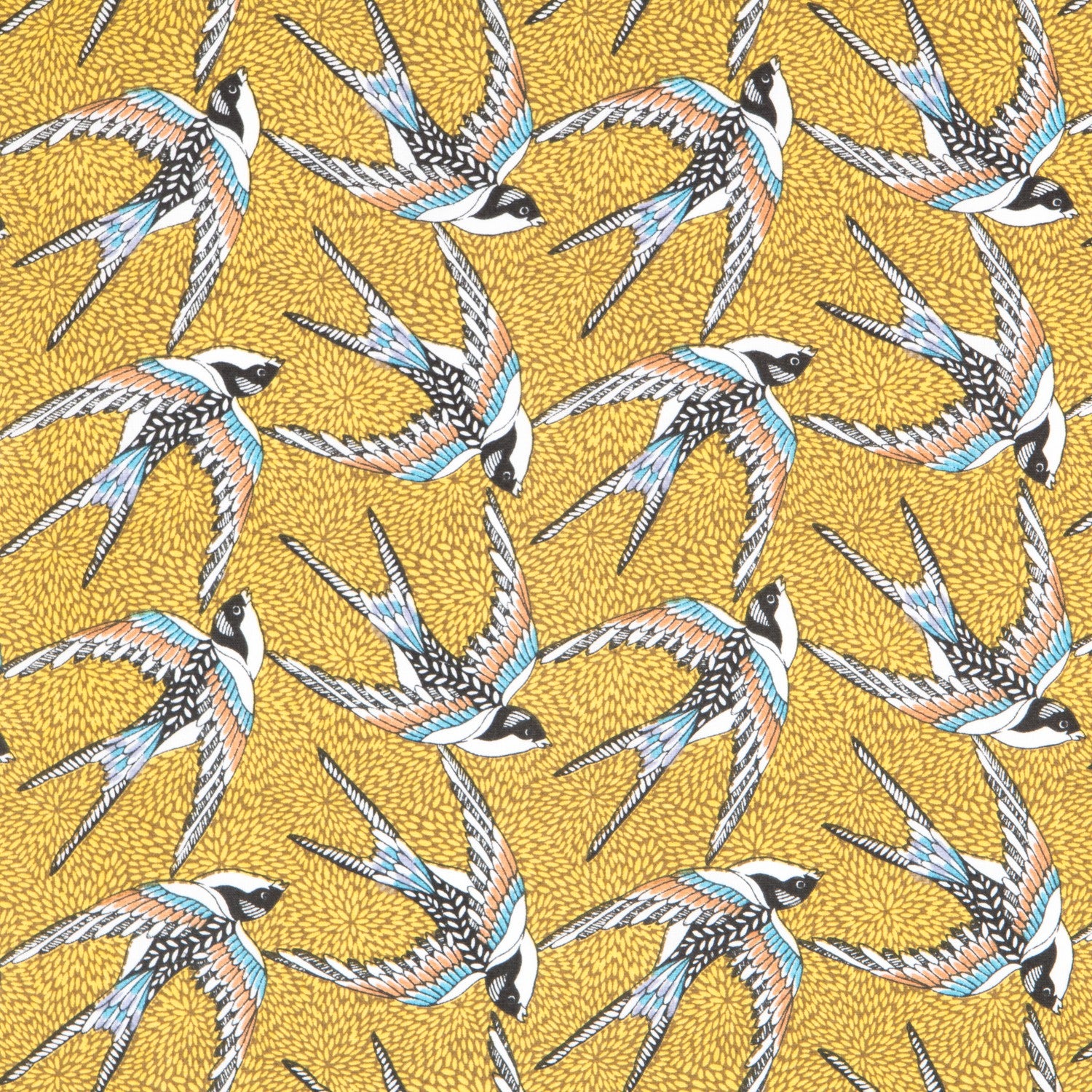 Popeline Coton Oiseaux Ocre - Ribes y Casals