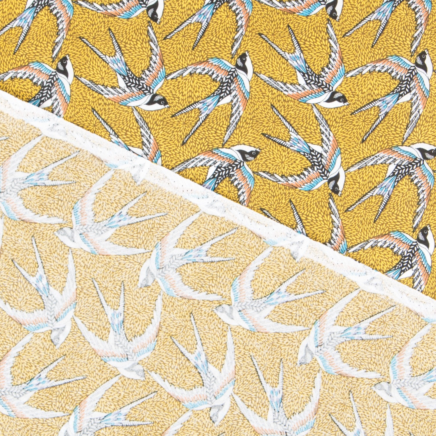 Popeline Coton Oiseaux Ocre - Ribes y Casals