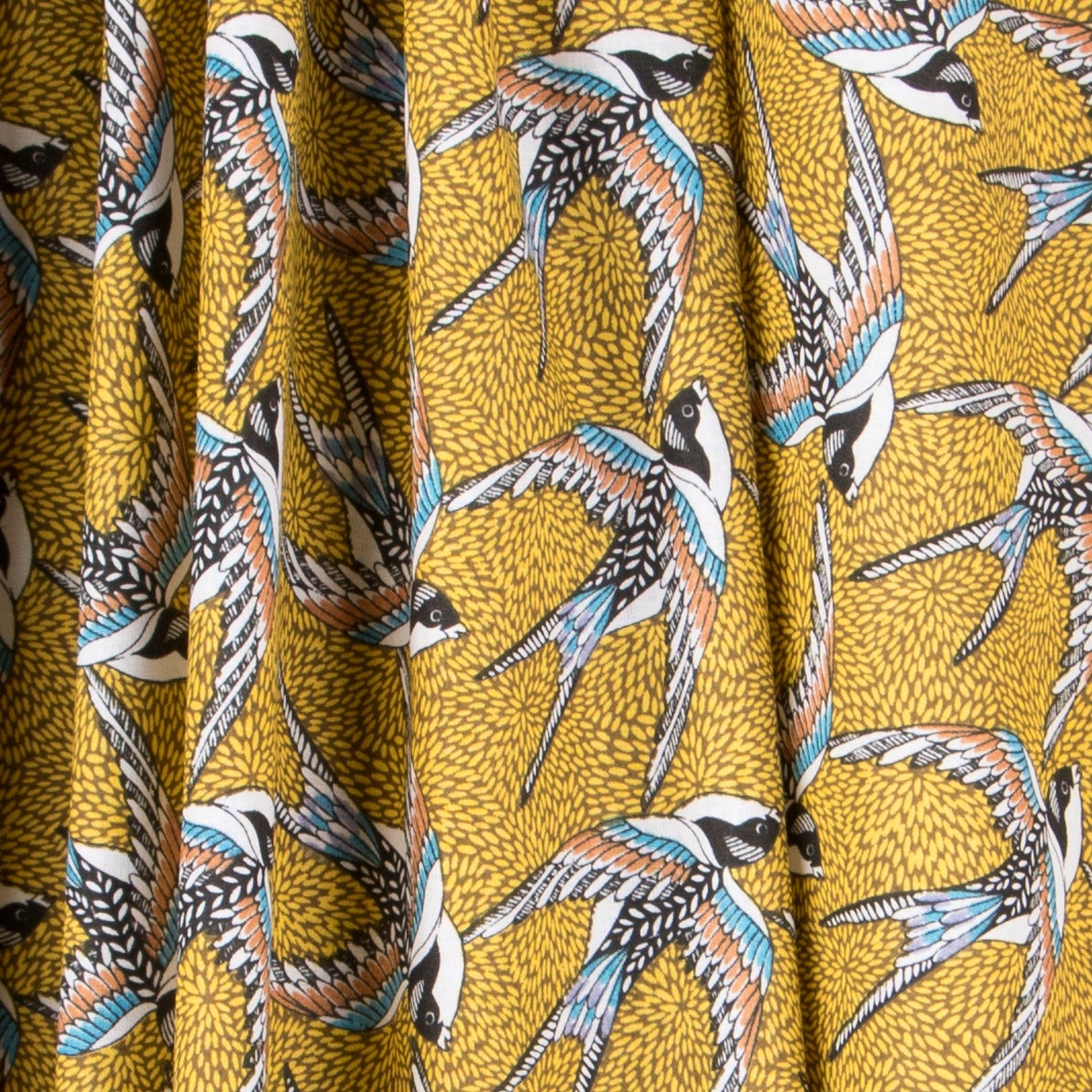 Popeline Coton Oiseaux Ocre - Ribes y Casals