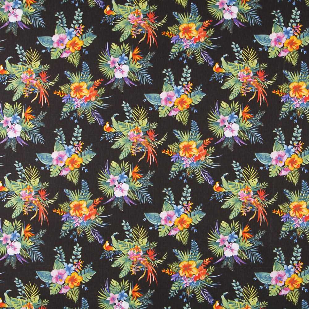 Popeline Coton Hibiscus Noire - Ribes y Casals