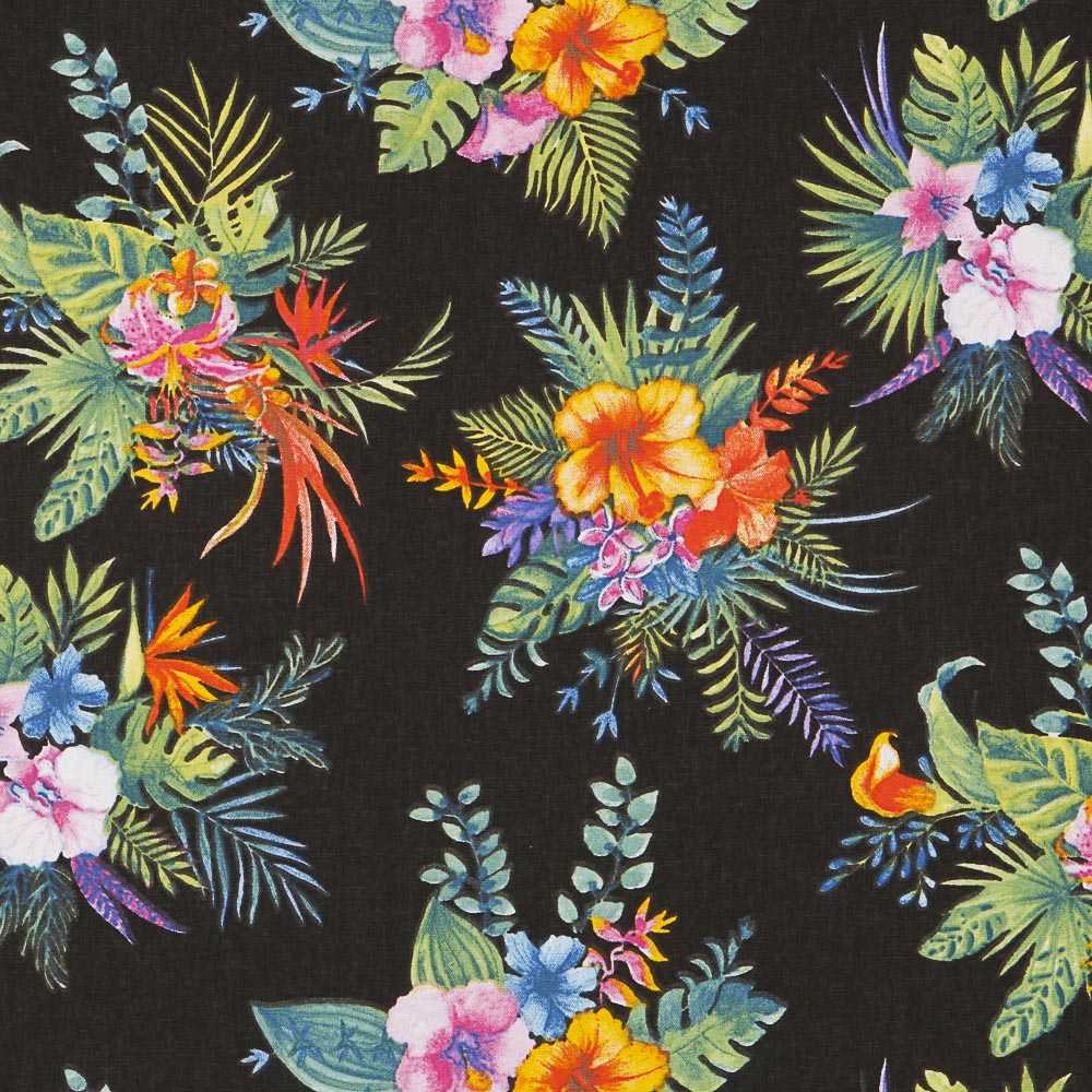 Popeline Coton Hibiscus Noire - Ribes y Casals