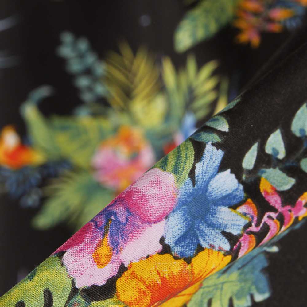 Popeline Coton Hibiscus Noire - Ribes y Casals