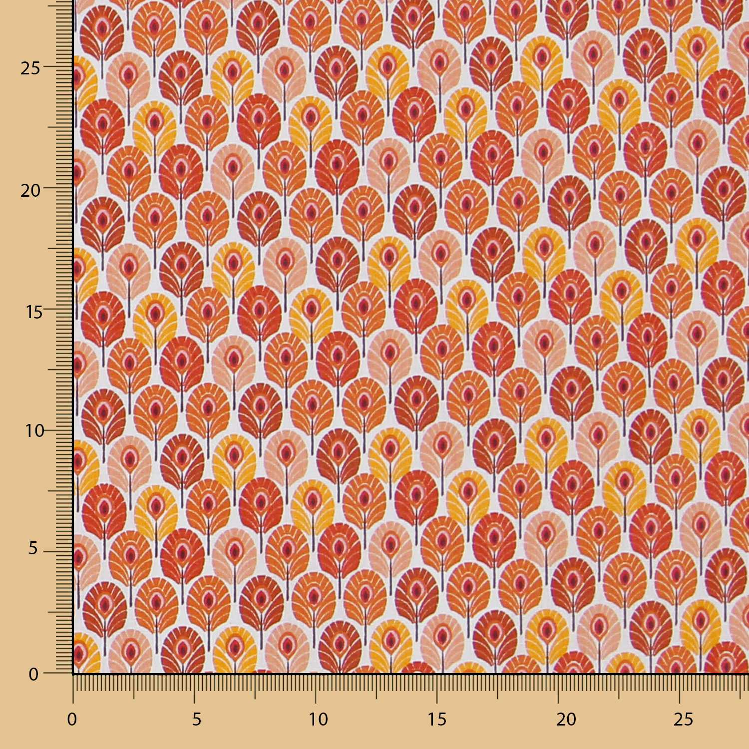 Popeline Coton Plumes Orange - Ribes y Casals