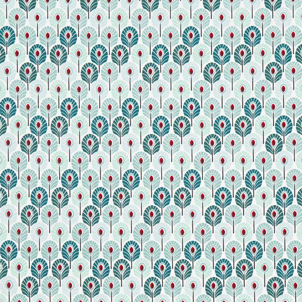 Popeline Coton Plumes Vertes - Ribes y Casals