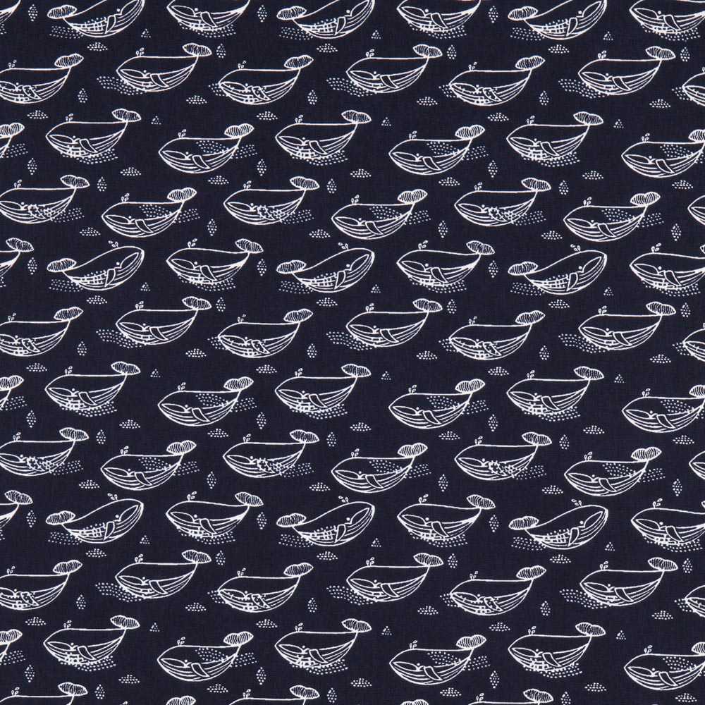 Popeline Coton Baleine Bleu Marine - Ribes y Casals