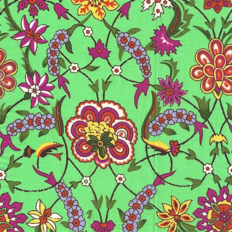 Popeline Fleur Fond Vert - Ribes y Casals
