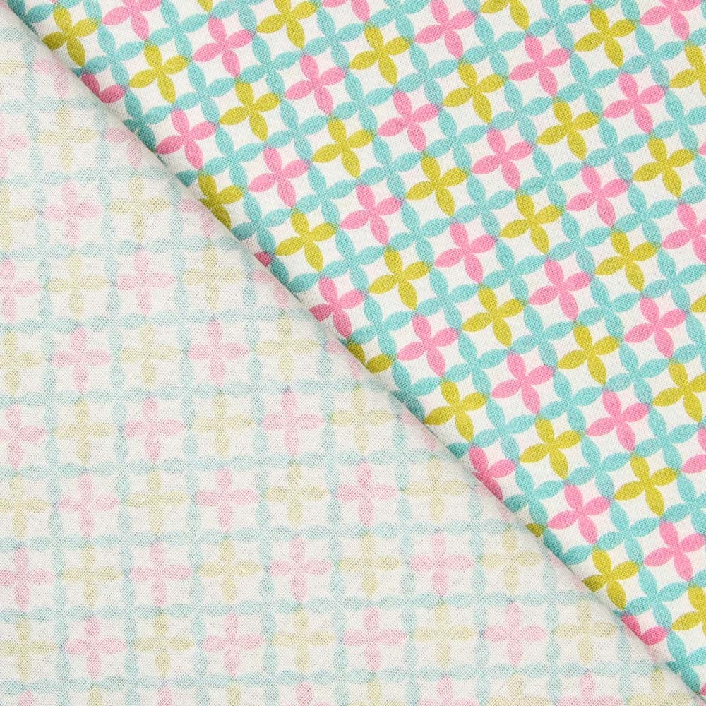 Popeline Rose Verte Géométrique - Ribes y Casals