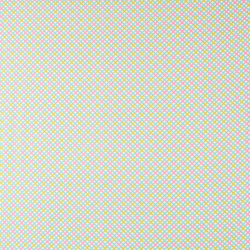 Popeline Rose Verte Géométrique - Ribes y Casals