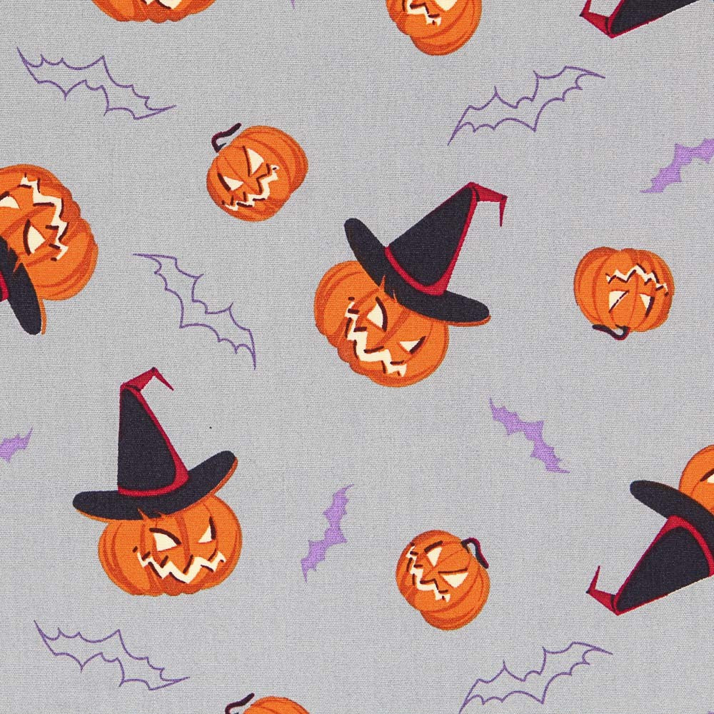 Popeline Halloween Citrouilles Gris - Ribes y Casals