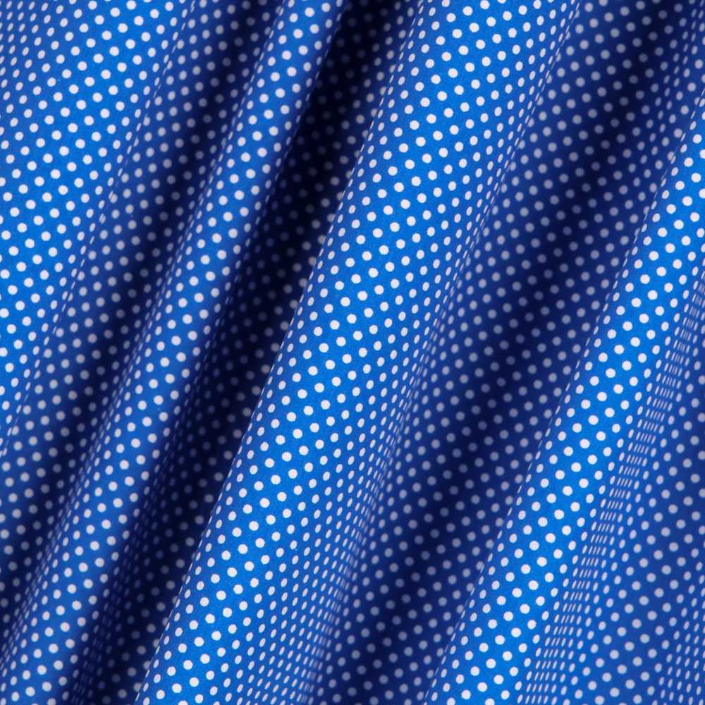 Popeline à Pois Flamenco Fond Bleu Pervenche 2mm - Ribes y Casals