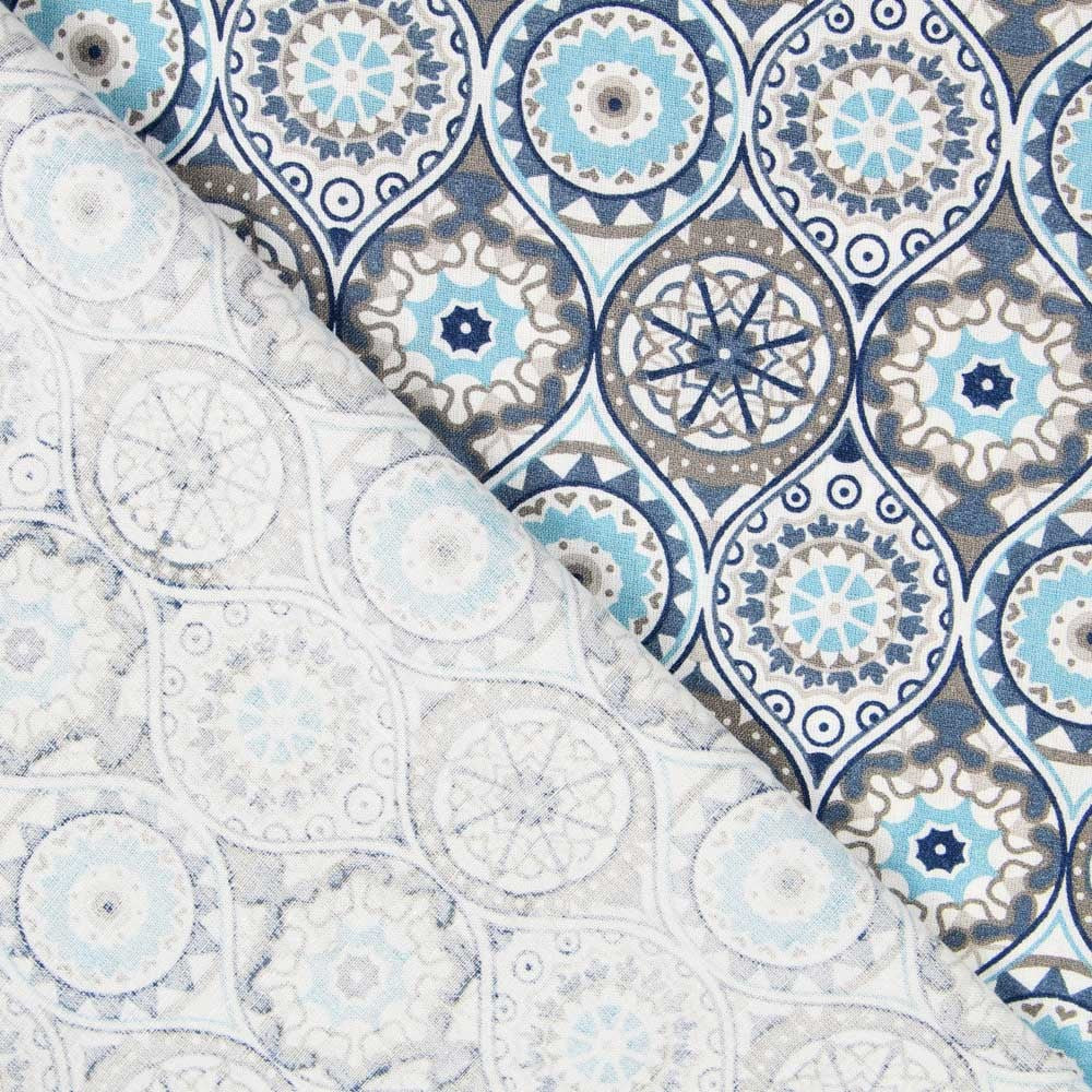 Popeline Mandala Bleu Mosaïque - Ribes y Casals
