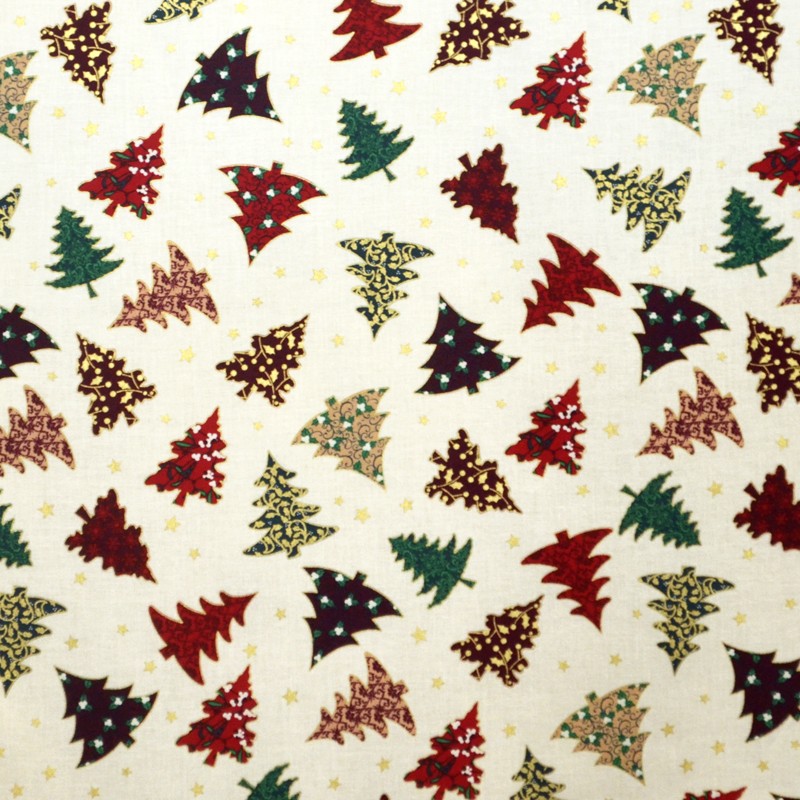 Tissu Noël Sapins Multicolor Fond Écru - Ribes y Casals