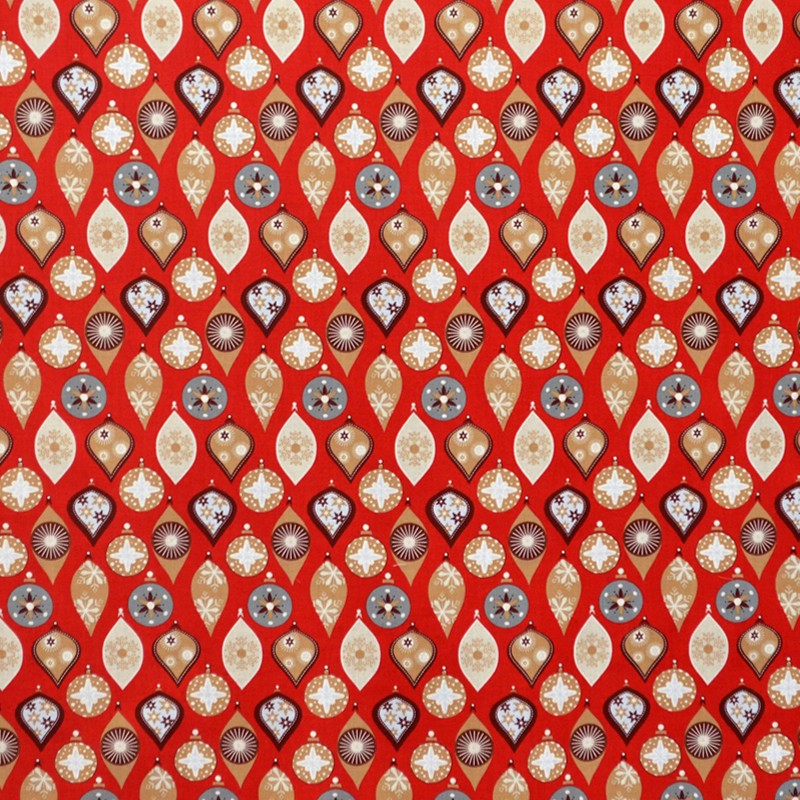 Tissu Noël Ornements Fond Rouge - Ribes y Casals