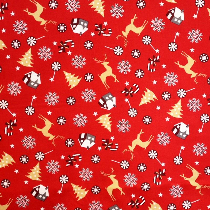 Tissu Noël Cerf Fond Rouge - Ribes y Casals
