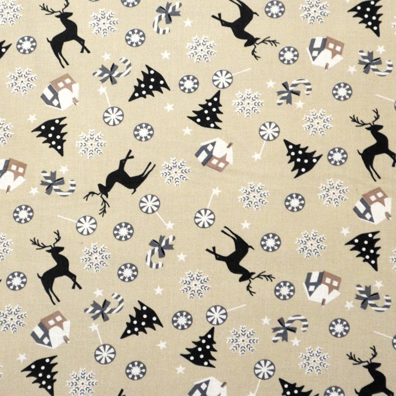 Tissu Noël Cerf Fond Brun - Ribes y Casals