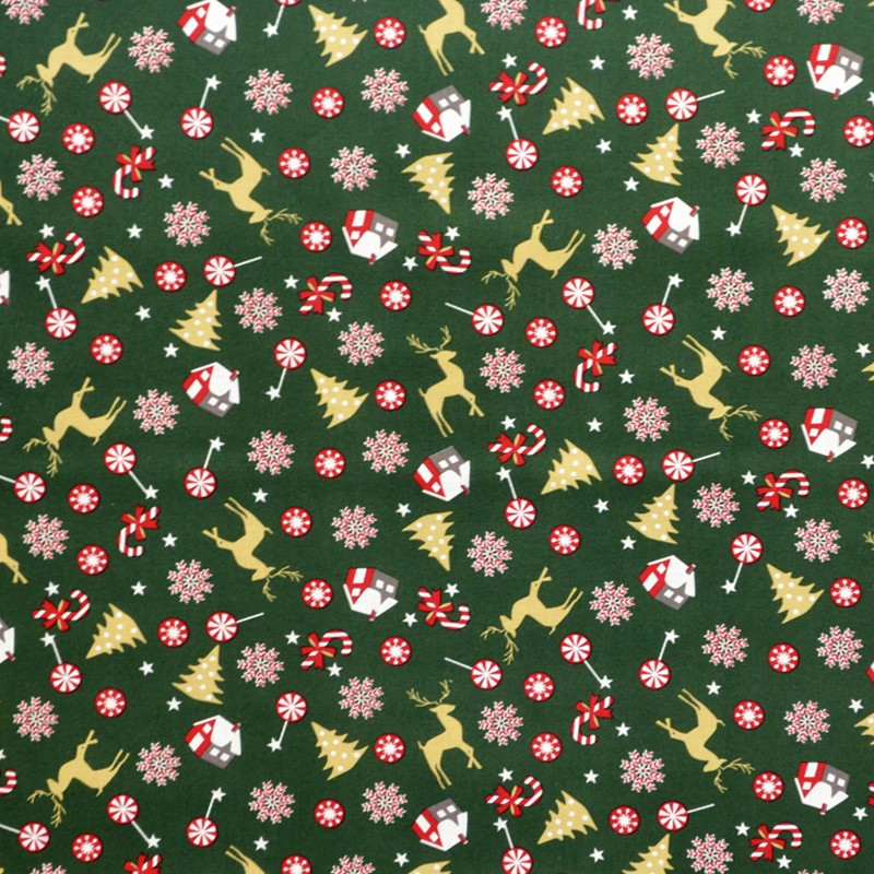 Tissu Noël Cerf Fond Vert - Ribes y Casals