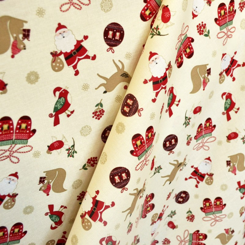 Tissu Noël Dessins Fond Écru - Ribes y Casals