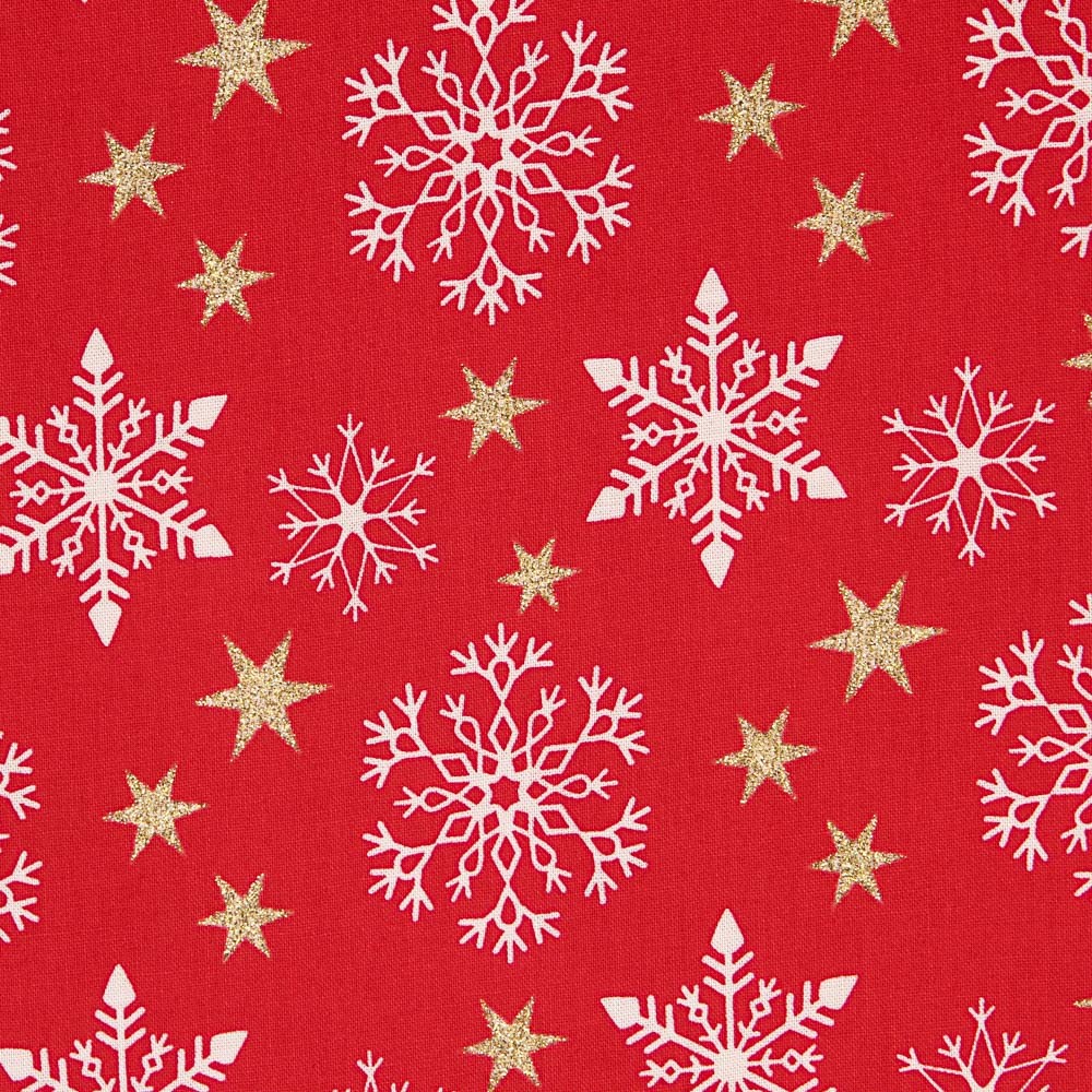 Popeline De Noël Etoiles De Neige Rouges - Ribes y Casals
