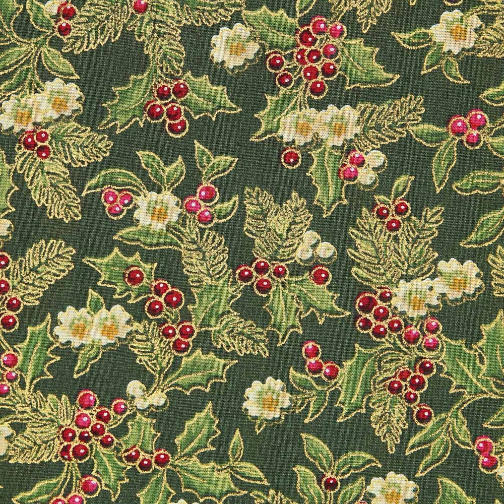 Popeline Noel Poinsettia Vert - Ribes y Casals