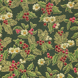 Popeline Noel Poinsettia Vert - Ribes y Casals