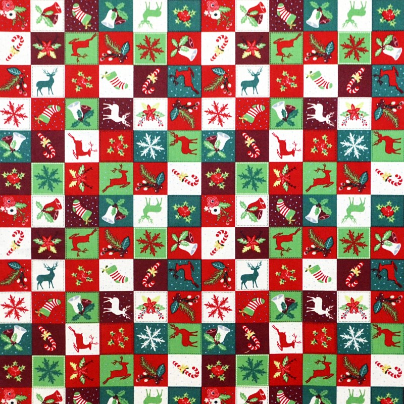 Tissu Noël Mosaïque Vert Rouge - Ribes y Casals