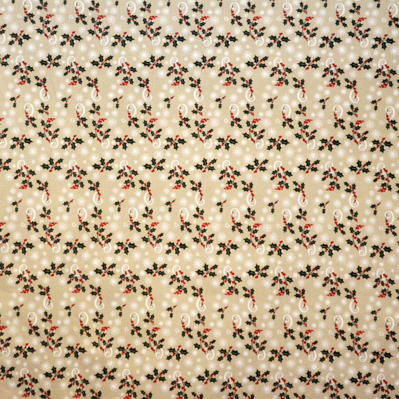 Tissu Noël Gui Fond Beige - Ribes y Casals