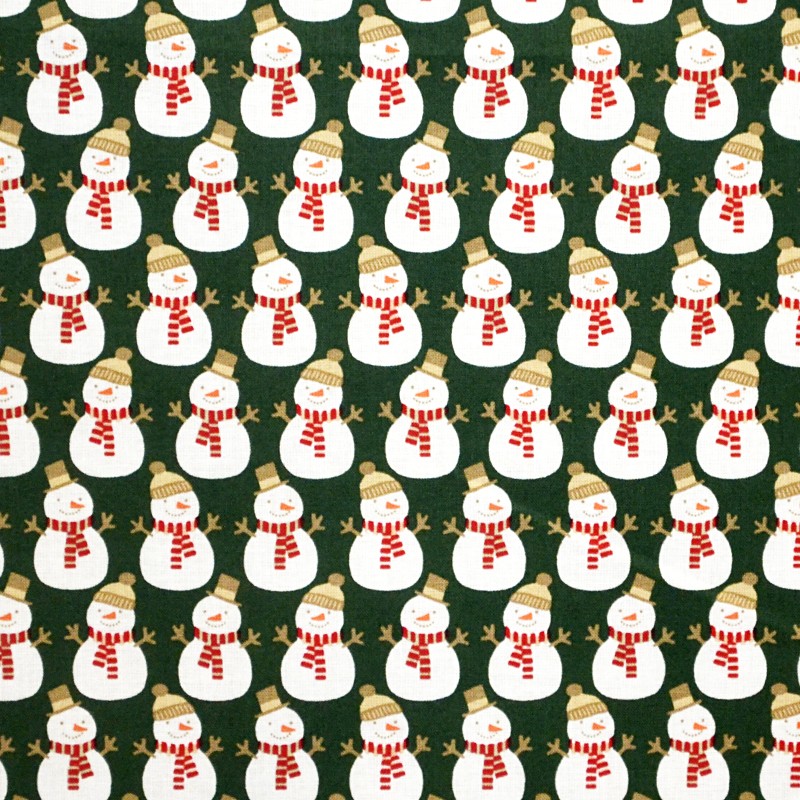 Tissu Noël Bonhomme de Neige Vert Foncé - Ribes y Casals