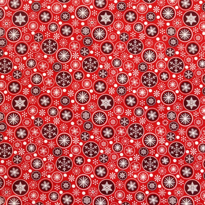 Tissu Noël Neige Fond Rouge - Ribes y Casals