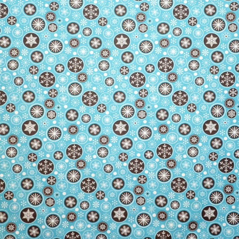 Tissu Noël Flocon Fond Turquoise - Ribes y Casals