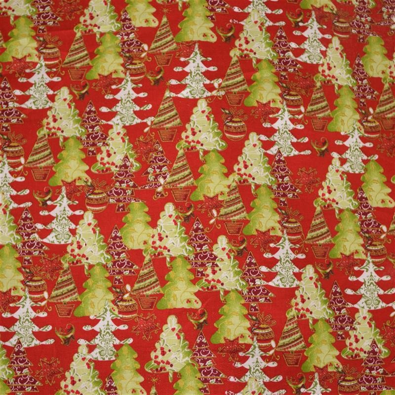 Popeline de Noël Sapins Rouges - Ribes y Casals
