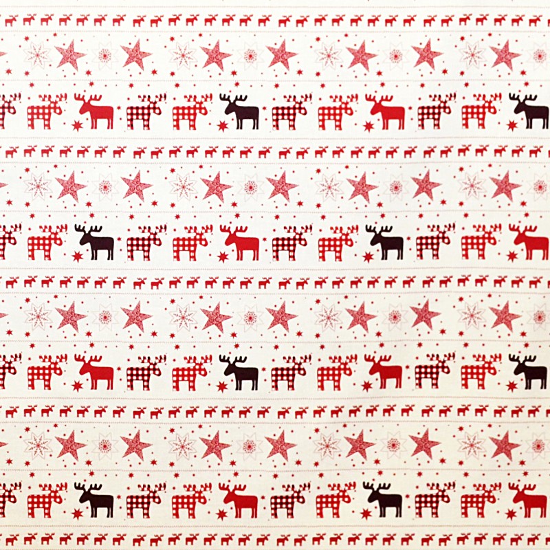 Tissu Noël Rennes Multicolor Fond Écru - Ribes y Casals