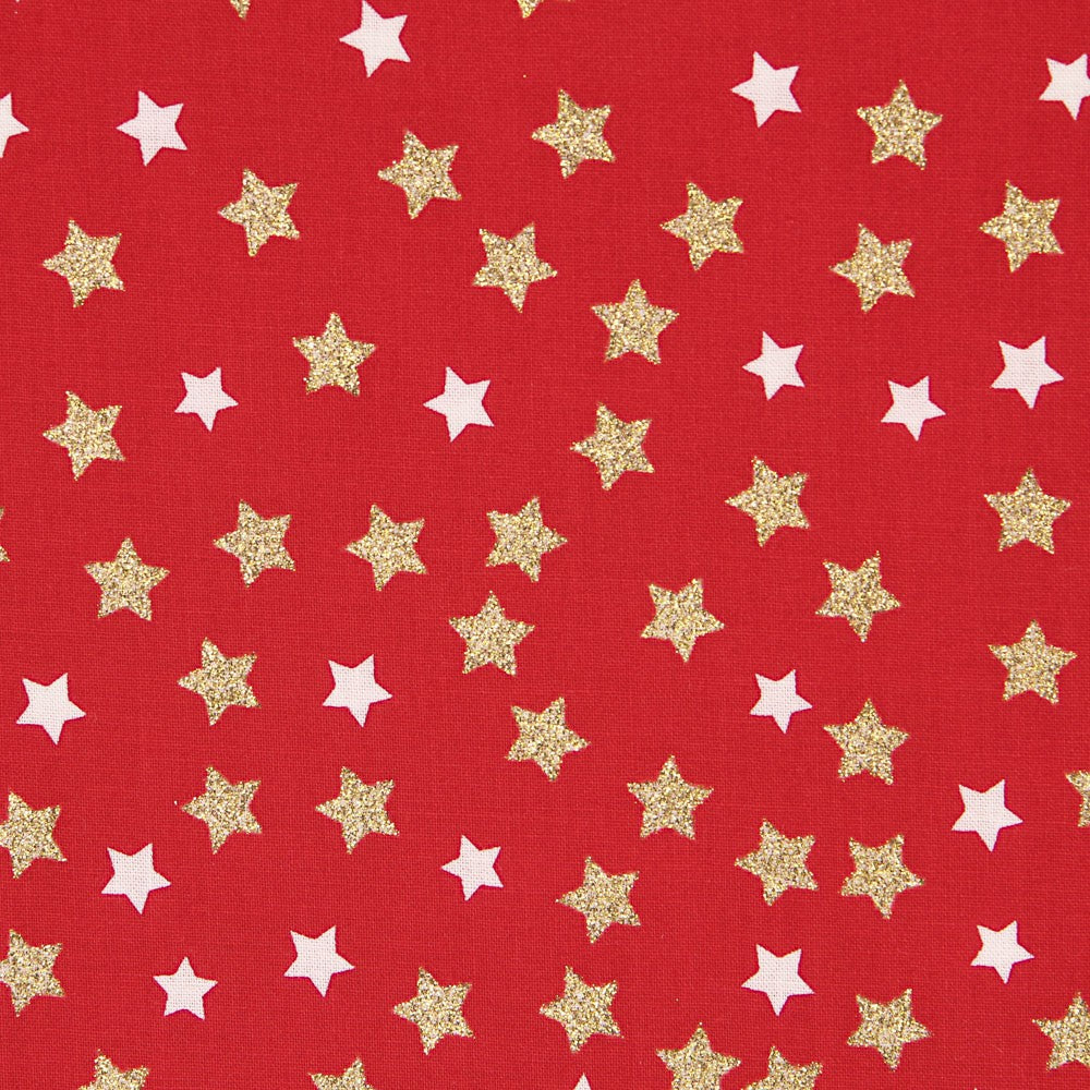 Popeline De Noël Etoiles Or Rouge - Ribes y Casals