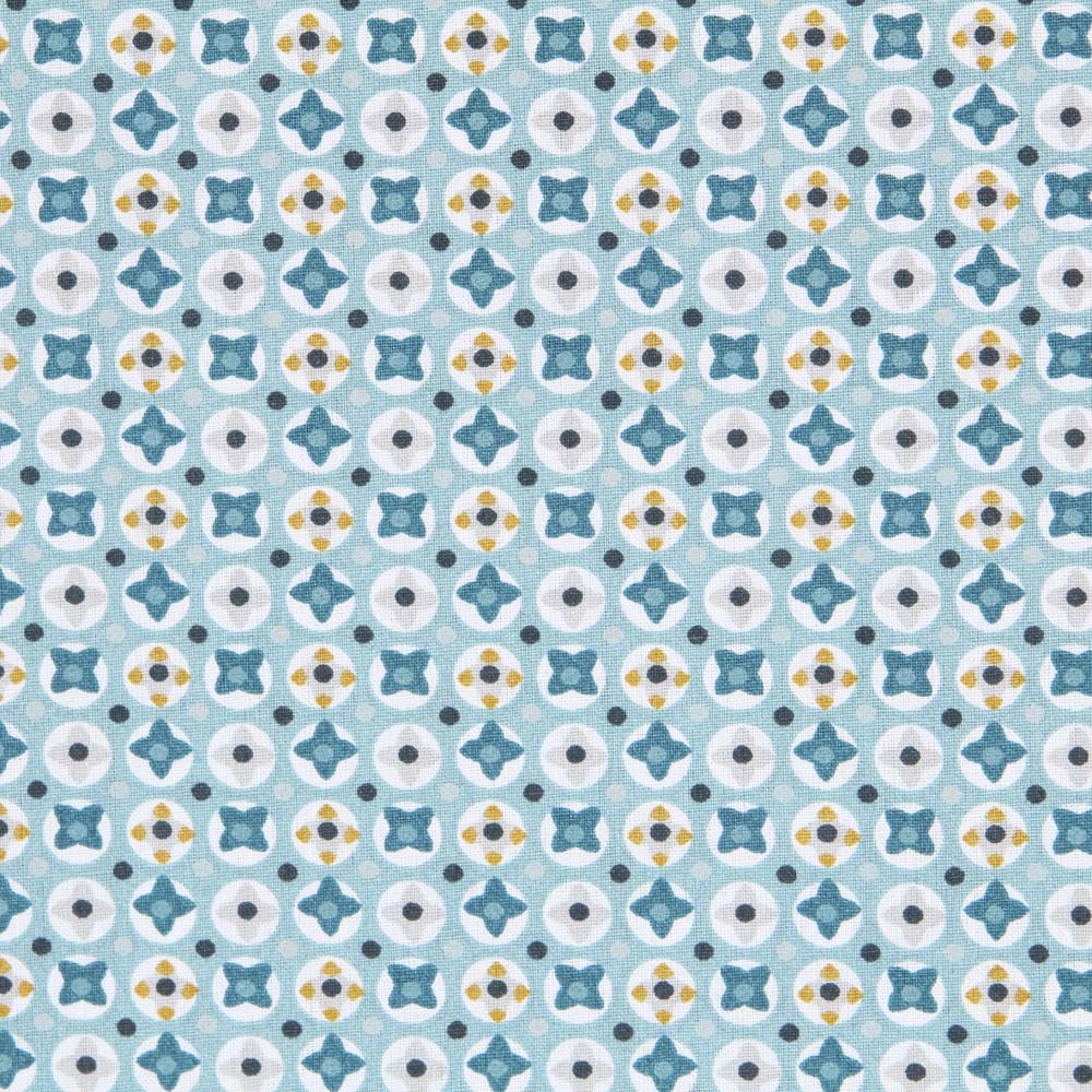 Popeline Patchwork Géométrique Turquoise - Ribes y Casals