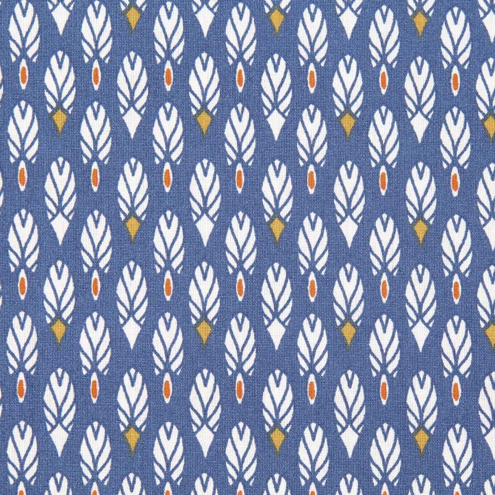Popeline Patchwork Bleu Plumes - Ribes y Casals