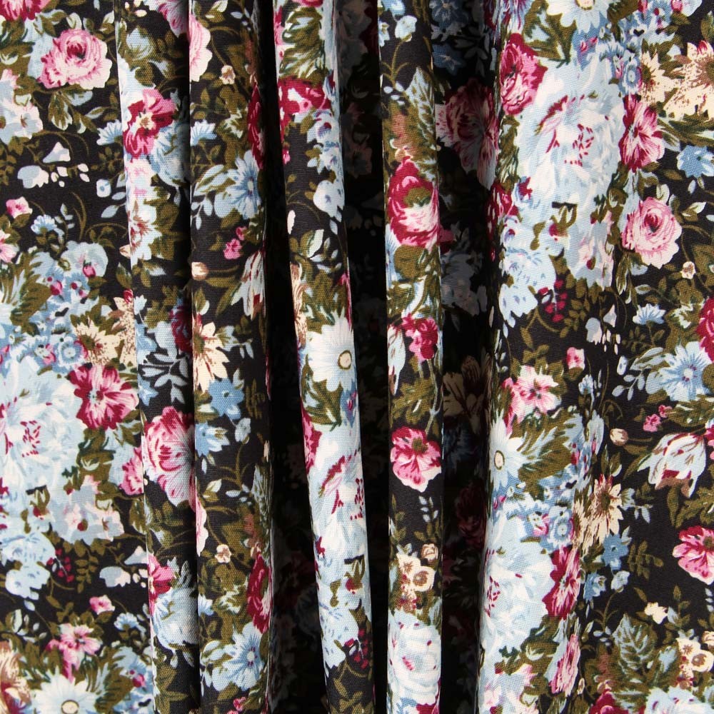 Popeline Florale Rétro Noire - Ribes y Casals