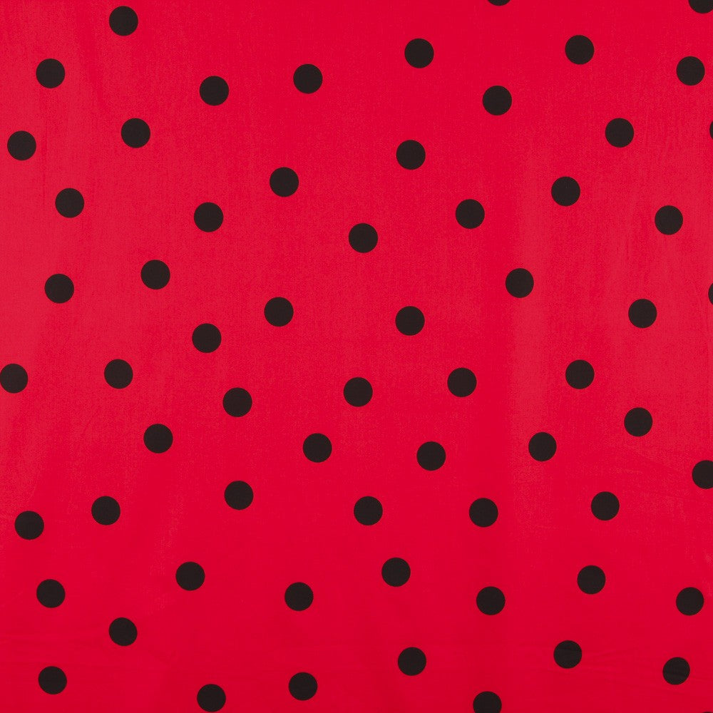 Popeline Spandex Pois Noir 30mm Rouge - Ribes y Casals