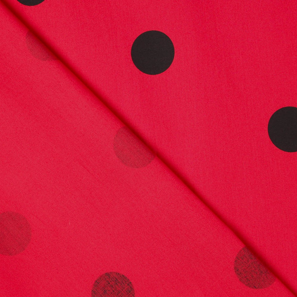 Popeline Spandex Pois Noir 30mm Rouge - Ribes y Casals