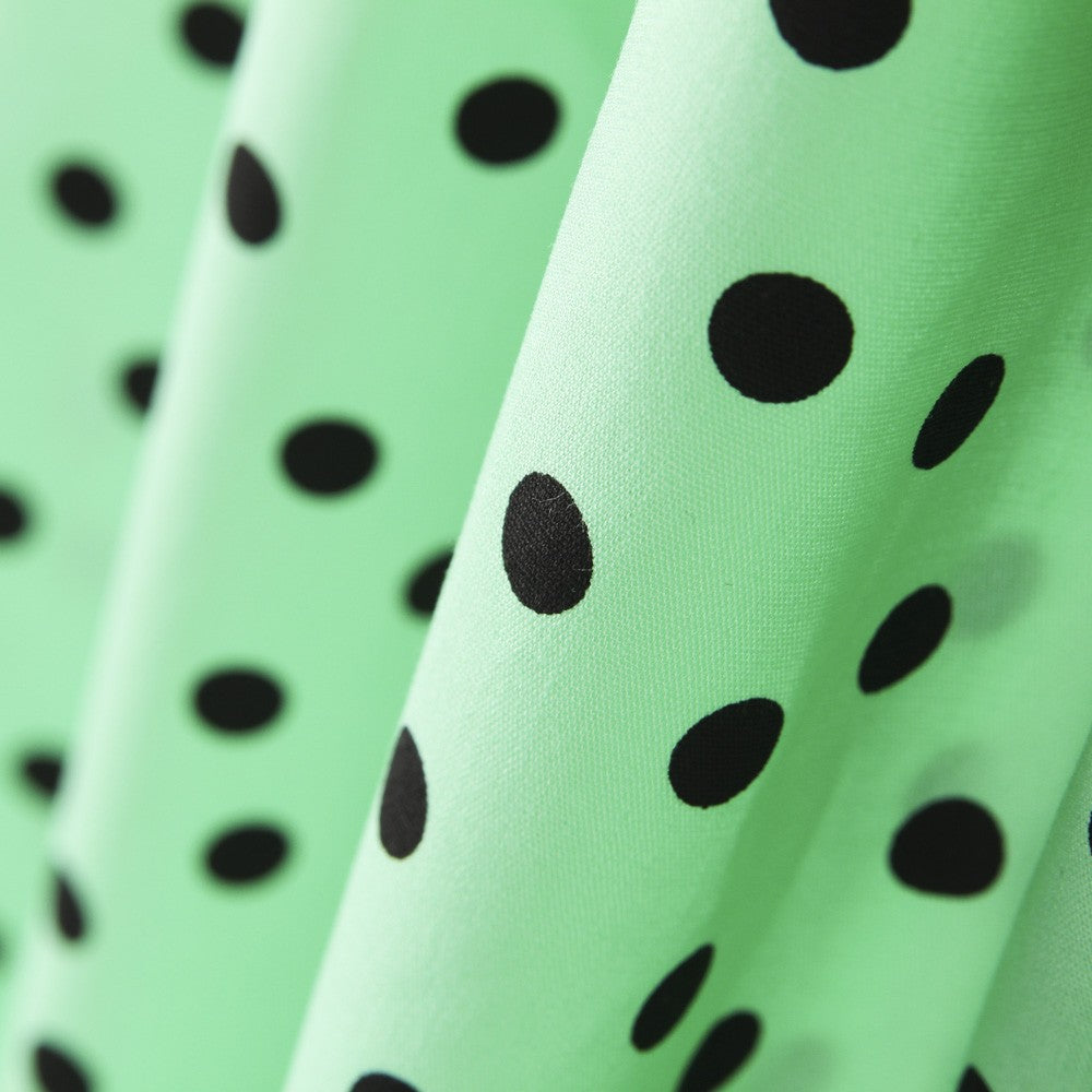 Popeline Spandex Pois Noir 7mm Menthe - Ribes y Casals