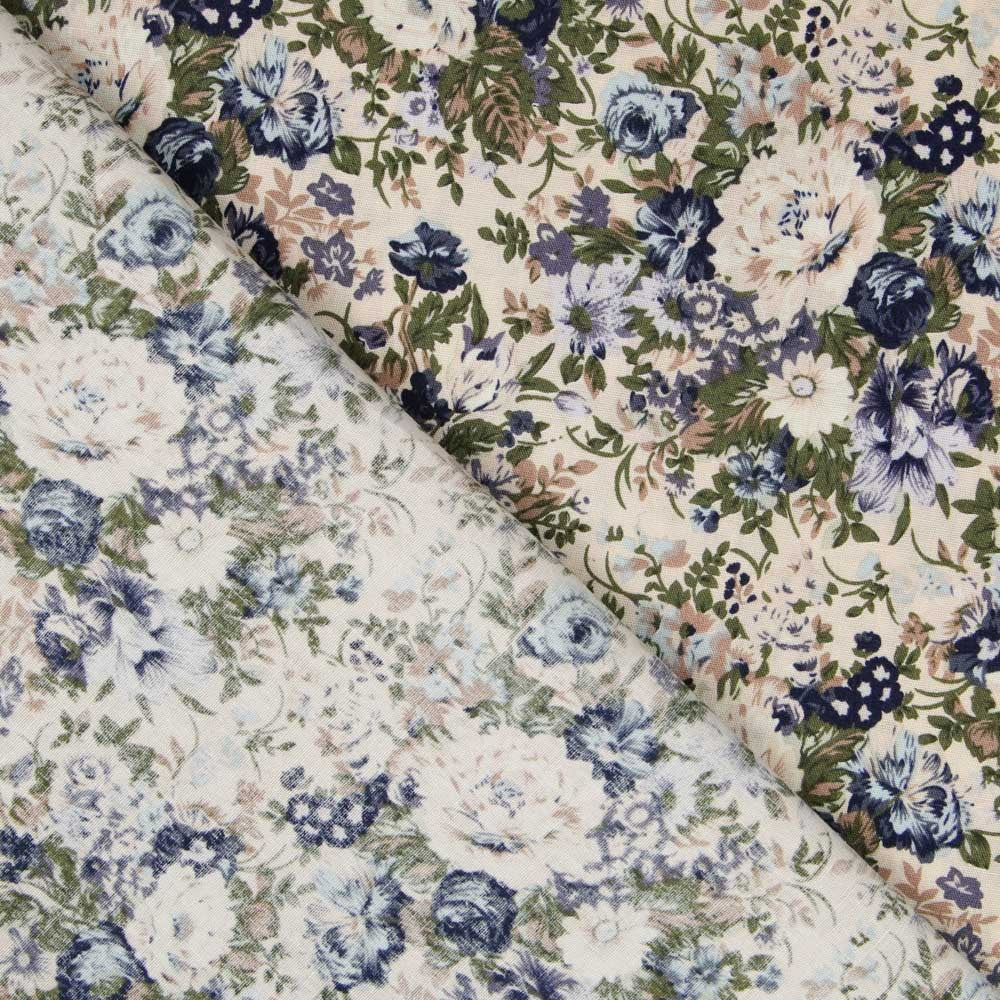 Popeline Bleue Florale Vintage - Ribes y Casals