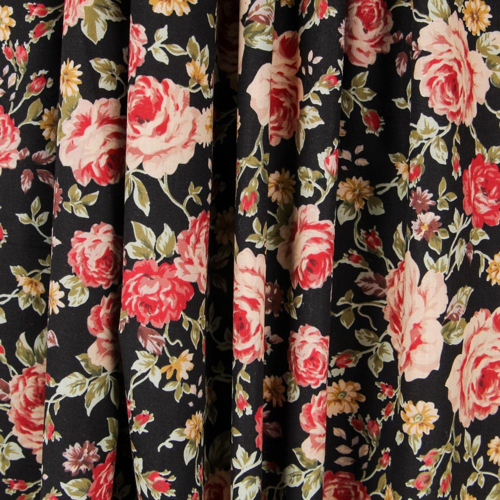 Popeline Noire Florale Vintage - Ribes y Casals