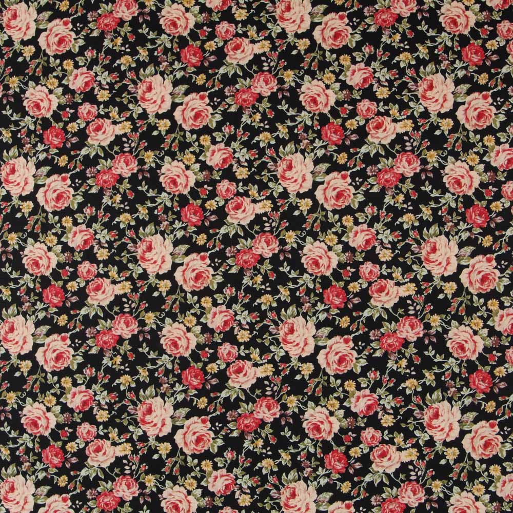 Popeline Noire Florale Vintage - Ribes y Casals
